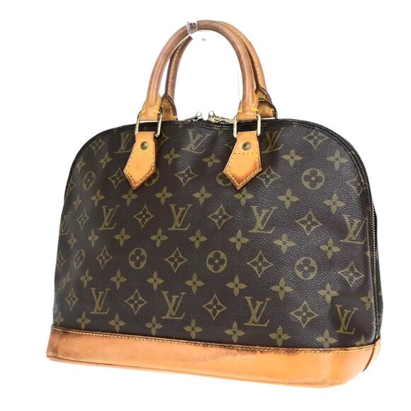 LOUIS VUITTON LV Logo Alma Hand Bag Monogram Leather Brown France - Picture 1 of 16